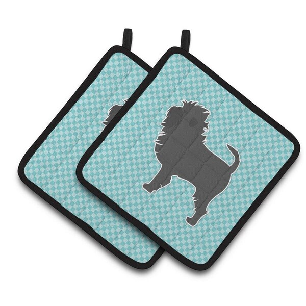 Carolines Treasures Affenpinscher Checkerboard Blue Pair of Pot Holders - BB3748PTHD