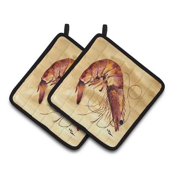 Carolines Treasures Shrimp Pair of Pot Holders, 7.5 x 3 x 7.5 in. - 8161PTHD