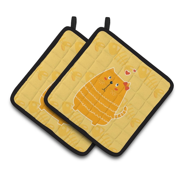 Carolines Treasures Fat Cat Love Pair of Pot Holders - BB6746PTHD
