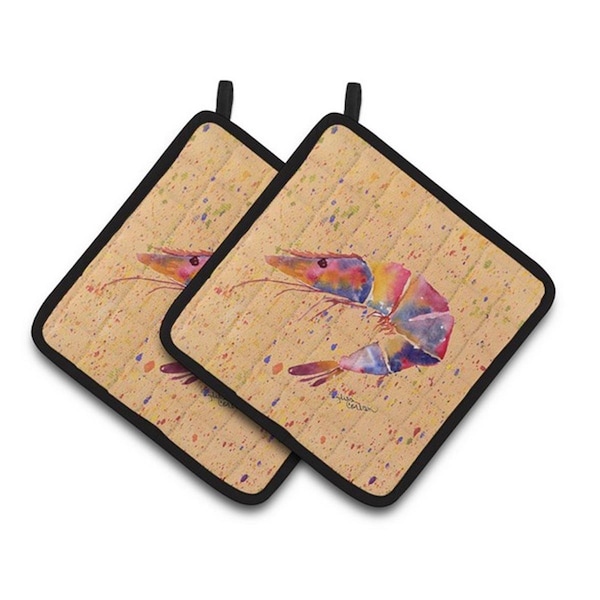 Carolines Treasures Shrimp Pair of Pot Holders, 7.5 x 3 x 7.5 in. - 8465PTHD