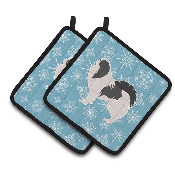 Carolines Treasures Winter Snowflake Japanese Chin Pair of Pot Holders - BB3537PTHD