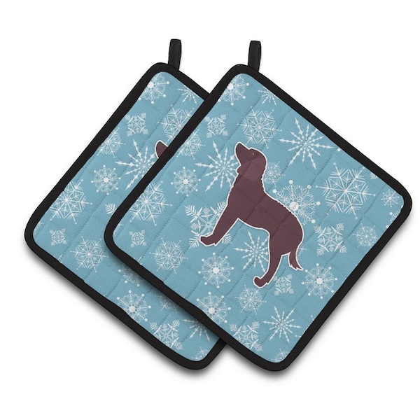 Carolines Treasures Winter Snowflake American Water Spaniel Pair of Pot Holders - BB3501PTHD