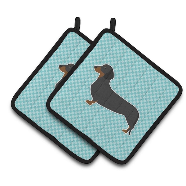 Carolines Treasures Dachshund Checkerboard Blue Pair of Pot Holders - BB3682PTHD