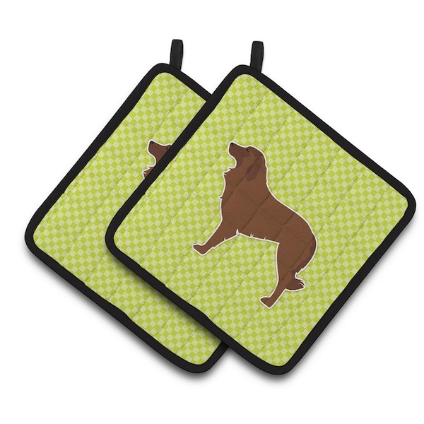Carolines Treasures Portuguese Sheepdog Dog Checkerboard Green Pair of Pot Holders - BB3831PTHD