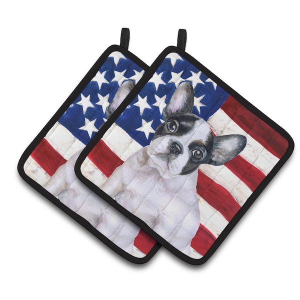 Carolines Treasures French Bulldog Black White Patriotic Pair of Pot Holders - BB9710PTHD