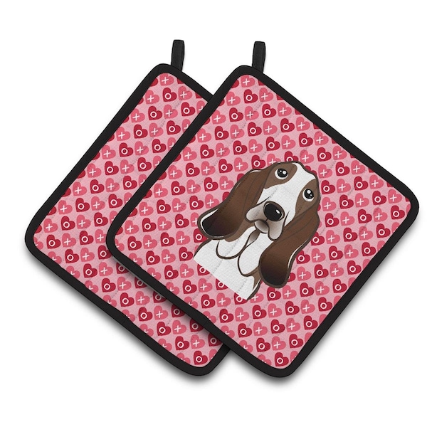 Carolines Treasures Basset Hound Hearts Pair of Pot Holders - BB5313PTHD