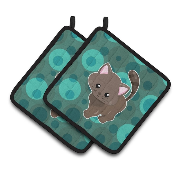 Carolines Treasures Polkadot Kitten Cat Pair of Pot Holders - BB6885PTHD