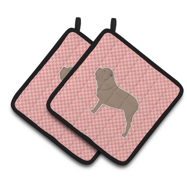 Carolines Treasures Neapolitan Mastiff Checkerboard Pink Pair of Pot Holders - BB3665PTHD