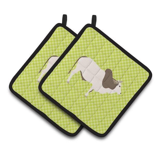 Carolines Treasures Malvi Cow Green Pair of Pot Holders - BB7656PTHD