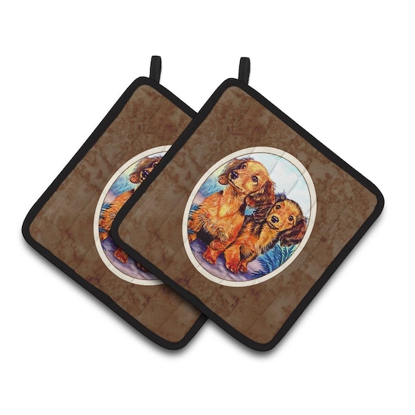 Carolines Treasures Long Hair Red Dachshund Two Peas Pair of Pot Holders - 7022PTHD