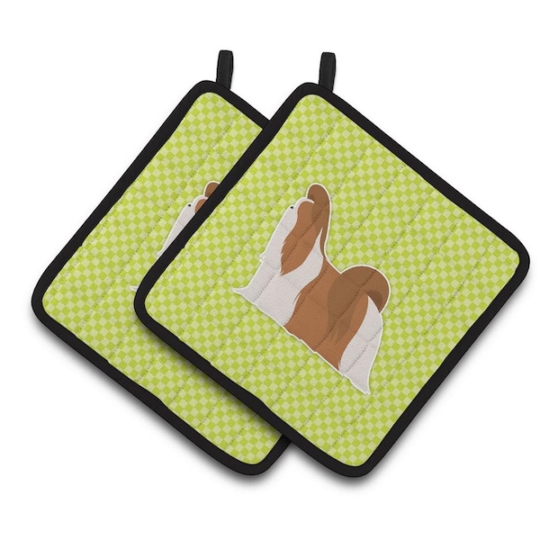 Carolines Treasures Shih Tzu Checkerboard Green Pair of Pot Holders - BB3846PTHD