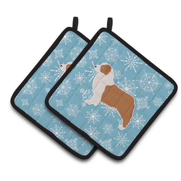 Carolines Treasures Winter Snowflake Australian Shepherd Dog Pair of Pot Holders - BB3533PTHD