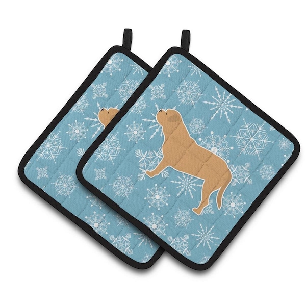 Carolines Treasures Winter Snowflake Dogue de Bordeaux Pair of Pot Holders - BB3570PTHD