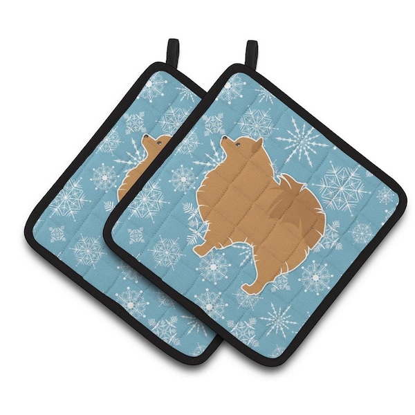 Carolines Treasures Winter Snowflake Pomeranian Pair of Pot Holders - BB3542PTHD