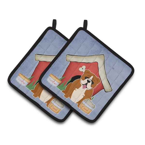 Carolines Treasures Dog House Collection English Bulldog Red and White Pair of Pot Holders - BB2874PTHD