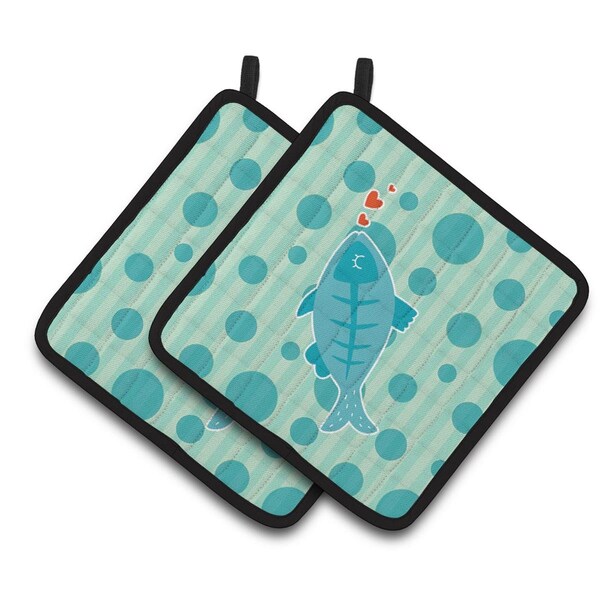 Carolines Treasures Polkadot Fish Pair of Pot Holders - BB6756PTHD