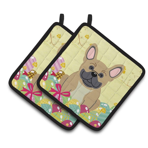 Carolines Treasures Easter Eggs French Bulldog Cream Pair of Pot Holders - BB6010PTHD