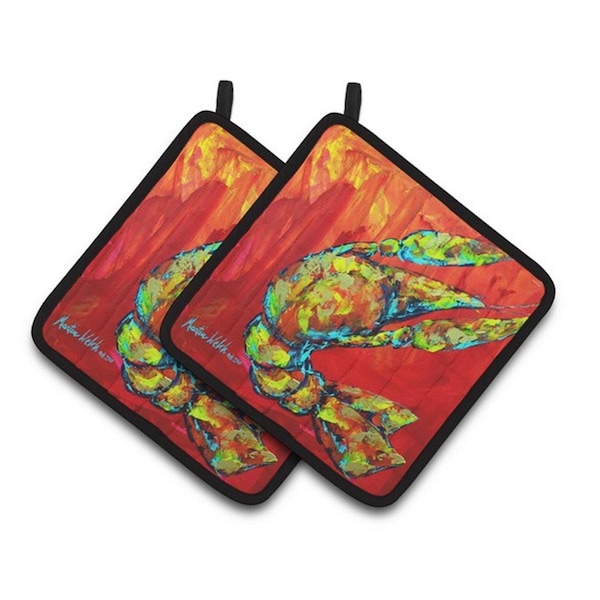 Carolines Treasures Crawfish Hot Craw Pair of Pot Holders, 7.5 x 3 x 7.5 in. - MW1134PTHD