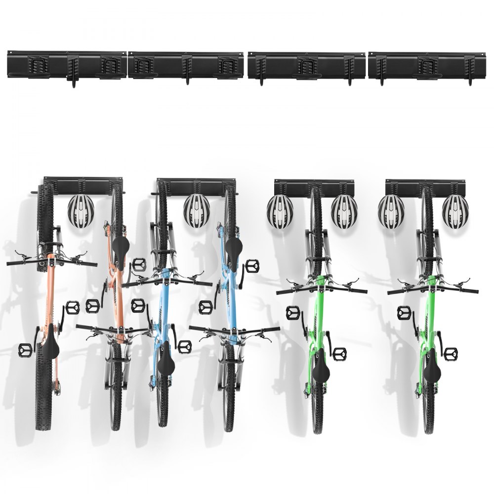 VEVOR Bike Storage Rack, 6 Bike Racks and 6 Helmets Hooks, Wall Mount Bike Storage Hanger, Home & Garage Organizer, Customizable for Various Bike Sizes, Adjustable Holder, Holds Up to 300 lbs, 68-inch - DGGJ68INCH60ZUPWBV0