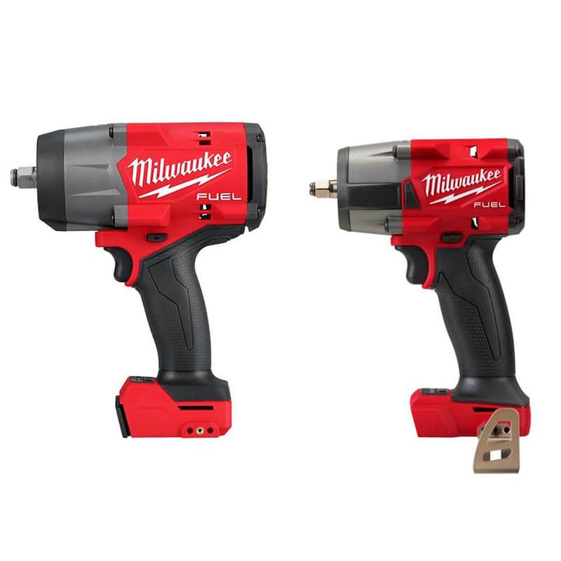Llave de impacto inalámbrica sin escobillas de 18V y iones de litio Milwaukee M18 FUEL de 1/2 y 3/8 pulgadas con anillo de fricción (2 herramientas) - 2967-20-2960-20