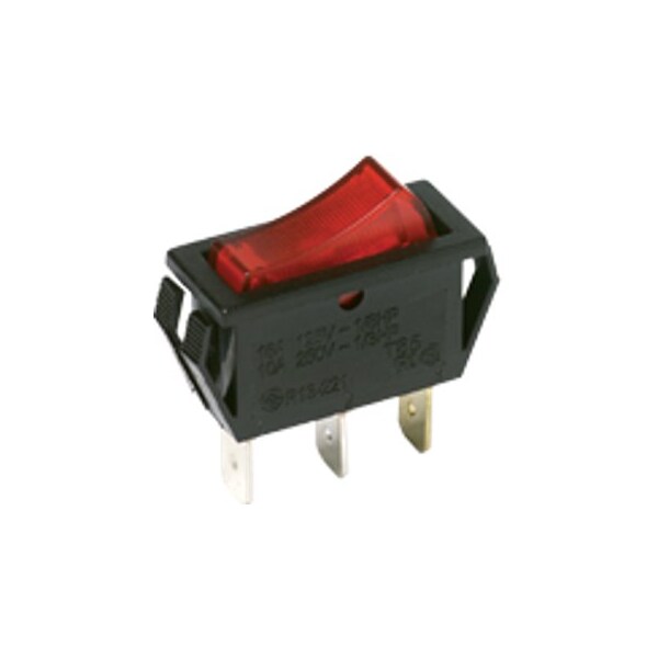 Interruptor basculante de componentes C&K, SPST, Encendido-Apagado, Momentáneo, Terminal de conexión rápida, Actuador basculante iluminado, Panel - CM102J3RS205QA7