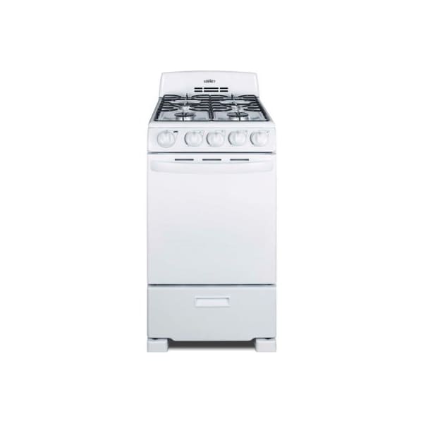 Summit Appliance Div. Summit-Range, Gas, 4 Burners, 2.3 Cu. Ft., Spark Start, White, 23.5" x 19.5" x 42" - RG200WS