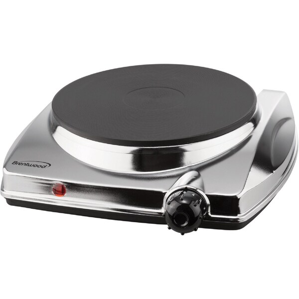 Brentwood Appliances Electric 1000 Watt Single Hotplate, Chrome - TS337