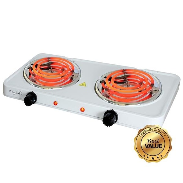 Megachef MegaChef MC-2012A-W Electric Easily Portable Ultra Lightweight Dual Coil Burner Cooktop Buffet Range; White - MC-2012A-W