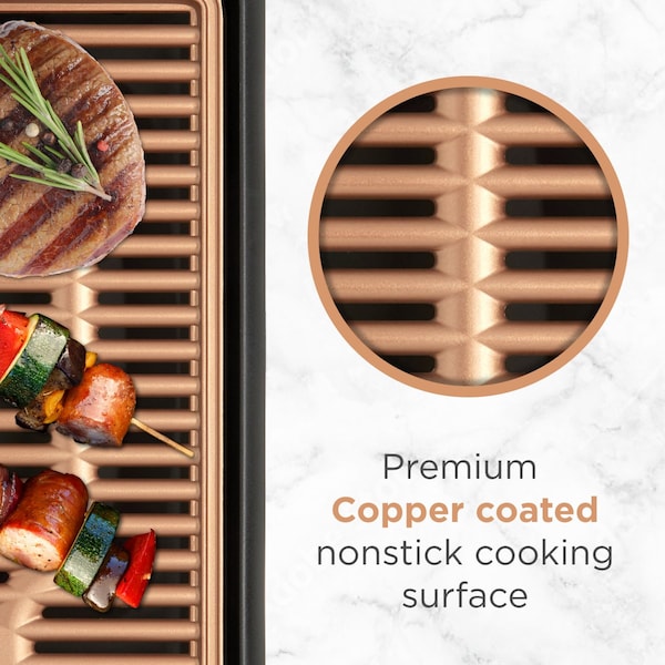 Betty Crocker Indoor Smokeless Grill, 10 x 15 inch Copper Coated Nonstick Cooking Surface - BC-4950C