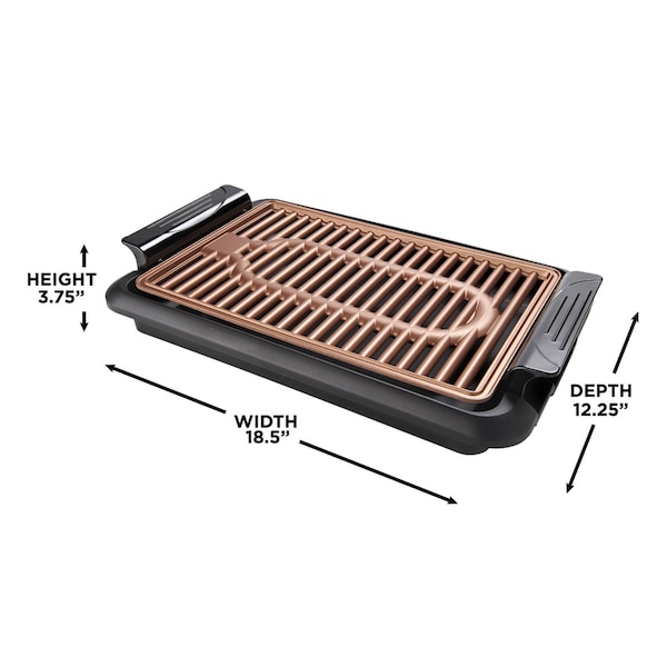 Betty Crocker Indoor Smokeless Grill, 10 x 15 inch Copper Coated Nonstick Cooking Surface - BC-4950C