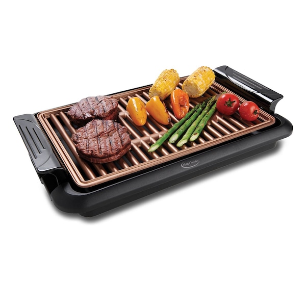 Betty Crocker Indoor Smokeless Grill, 10 x 15 inch Copper Coated Nonstick Cooking Surface - BC-4950C
