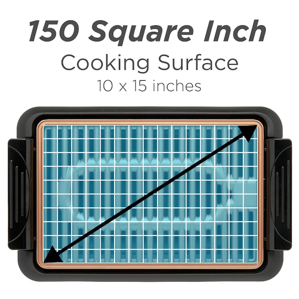 Betty Crocker Indoor Smokeless Grill, 10 x 15 inch Copper Coated Nonstick Cooking Surface - BC-4950C
