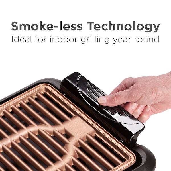 Betty Crocker Indoor Smokeless Grill, 10 x 15 inch Copper Coated Nonstick Cooking Surface - BC-4950C