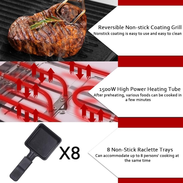Cusimax 1500W Indoor Portable 2 in 1 Electric Raclette GrillBlack - CMRG-300B
