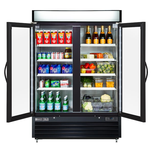 Maxx Cold Refrigerator 48 cu.ft., DBL Door, Commercial Merchandiser, Black/Glass - MXM2-48RB