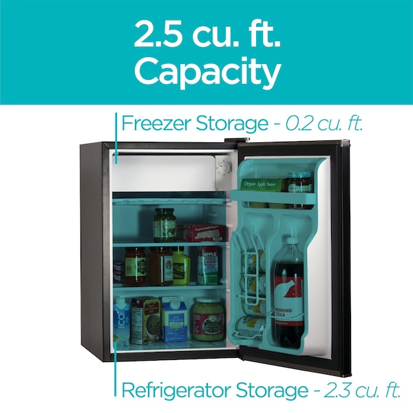 Black & Decker Compact Refrigerator Energy Star Single Door Mini Fridge with Freezer, 2.5 Cubic Feet, Black - BCRK25B