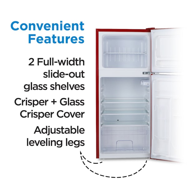 Commercial Cool 4.5 Cu. Ft. Refrigerator With True Freezer, Retro Fridge With 2 Slide-Out Glass Shelves, White - CCRRD45HR