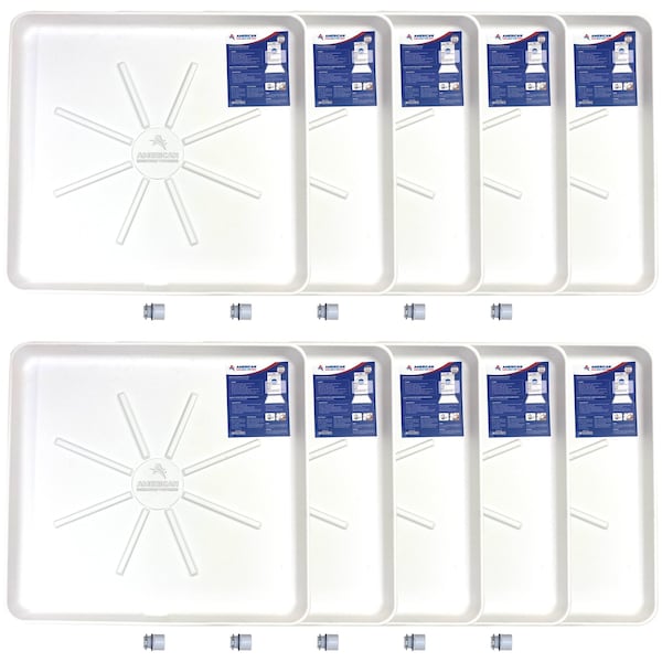 American Built Pro Washing Machine Drain Pan, 30 in x 28 in Plastic White Undrilled wDrain Hose Adapter, 10PK - WMSP-Und P10
