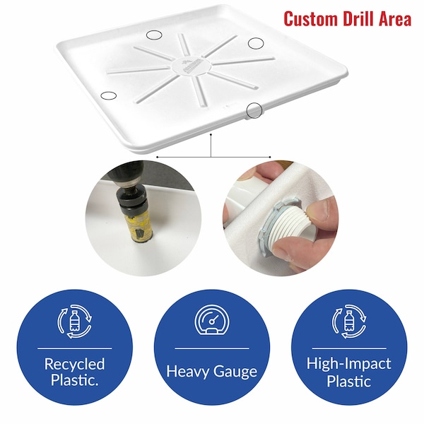 American Built Pro Washing Machine Drain Pan, 30 in x 28 in Plastic White Undrilled wDrain Hose Adapter, 10PK - WMSP-Und P10