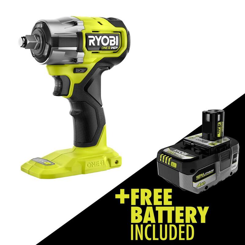 Llave de impacto RYOBI ONE+ HP 18V sin escobillas inalámbrica compacta de 1/2 pulgada con 4 modos y batería de alto rendimiento de 4.0 Ah - PSBIW25B-PBP004