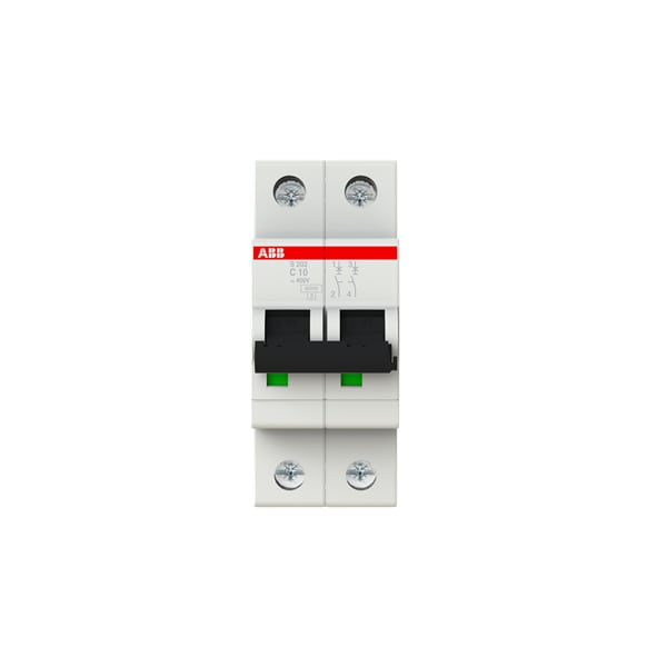 Abb Circuit Breaker, S202 Series, 10A, 2 Pole, 400/440V AC, 10kA, C Curve - S202-C10