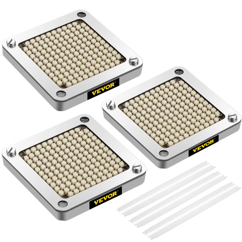 VEVOR Replacement Chopper Blade, 1/4 inch, 3 PCS French Fry Blade Assembly with 6 Extra Knives, Stainless Steel Dicer Parts and Push Block for Cutting Potatoes Carrots Onions Cucumbers Mushrooms - FKTHQC314INCHCUDXV0
