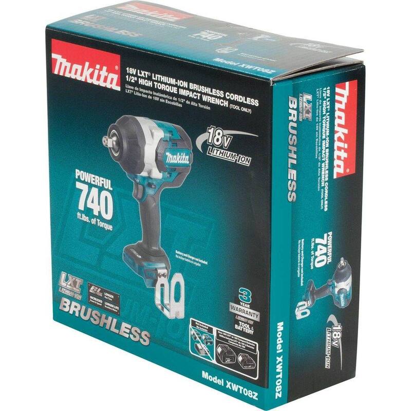 Llave de impacto inalámbrica de alto torque de 1/2 pulgadas y 3 velocidades sin escobillas de litio-ion LXT de 18V de Makita (Herramienta solamente) - XWT08Z