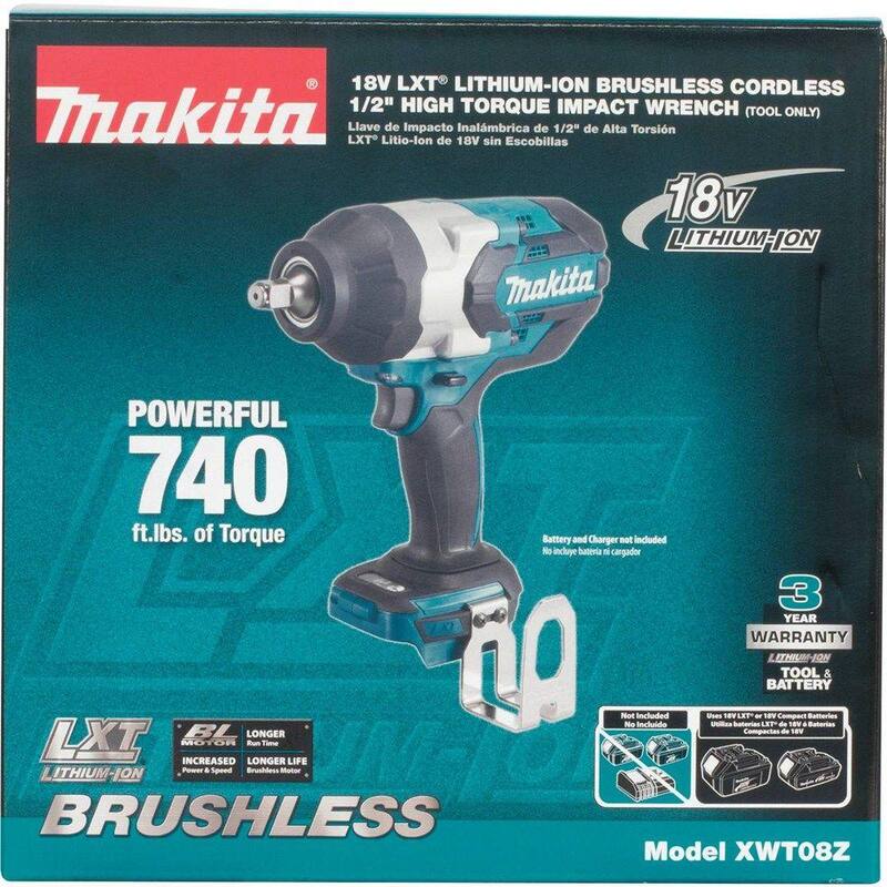 Llave de impacto inalámbrica de alto torque de 1/2 pulgadas y 3 velocidades sin escobillas de litio-ion LXT de 18V de Makita (Herramienta solamente) - XWT08Z