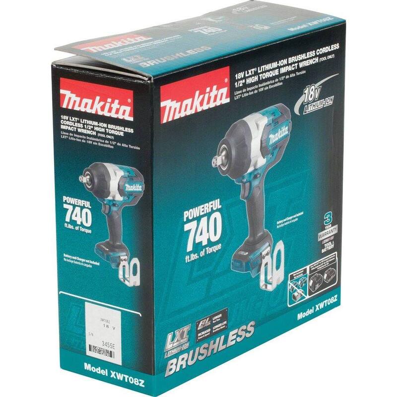 Llave de impacto inalámbrica de alto torque de 1/2 pulgadas y 3 velocidades sin escobillas de litio-ion LXT de 18V de Makita (Herramienta solamente) - XWT08Z