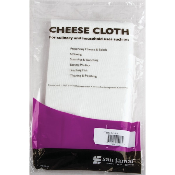 San Jamar Cheese Cloth, Grade10, White, 4sq. Yards - G-10-R