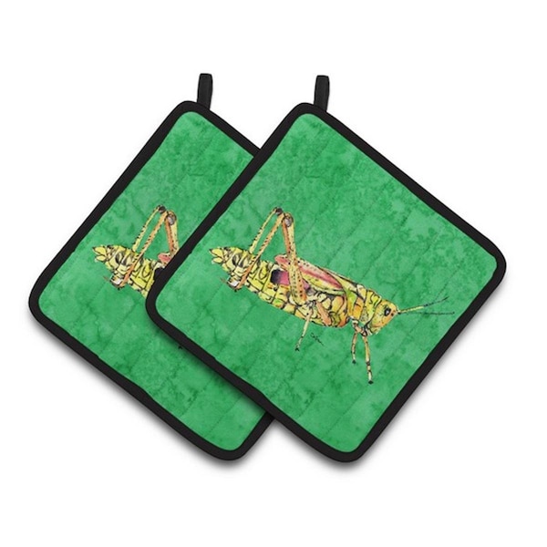 Carolines Treasures Grasshopper on Green Pair of Pot Holders, 7.5 x 3 x 7.5 in. - 8849PTHD