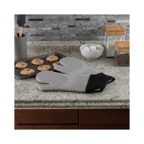 Hastings Home Silicone Oven Mitts, Extra Long Heat Resistant with Quilted Lining, 2-sided Textured Grip, 1-pair, Gray - 112344AFZ