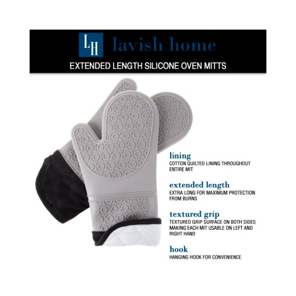 Hastings Home Silicone Oven Mitts, Extra Long Heat Resistant with Quilted Lining, 2-sided Textured Grip, 1-pair, Gray - 112344AFZ