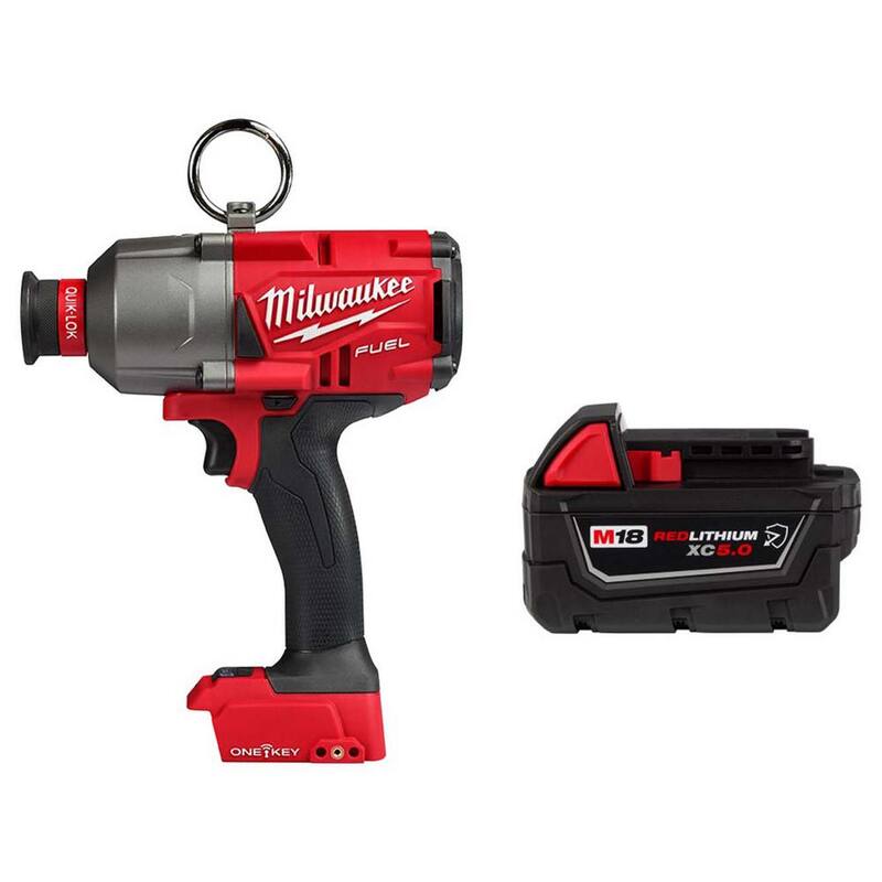Llave de impacto de alto torque inalámbrica Milwaukee M18 FUEL ONE-KEY de 18V con batería resistente de 5.0Ah de iones de litio de 7/16 pulgadas - 2865-20-48-11-1850R